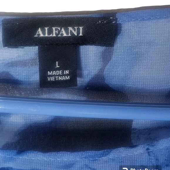 Alfani women's blue floral high-low sleeves overlay top size L - Picture 4 of 6